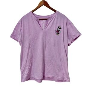 Disney Minnie Mouse Womens XL Violet V Neck T Shirt Graphic Tee Top